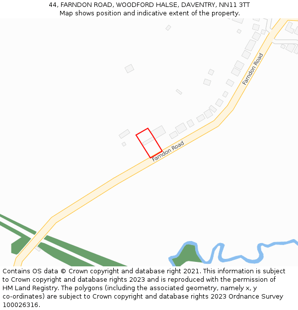 44, FARNDON ROAD, WOODFORD HALSE, DAVENTRY, NN11 3TT: Location map and indicative extent of plot