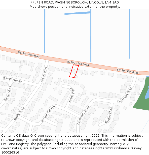 44, FEN ROAD, WASHINGBOROUGH, LINCOLN, LN4 1AD: Location map and indicative extent of plot