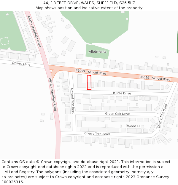 44, FIR TREE DRIVE, WALES, SHEFFIELD, S26 5LZ: Location map and indicative extent of plot