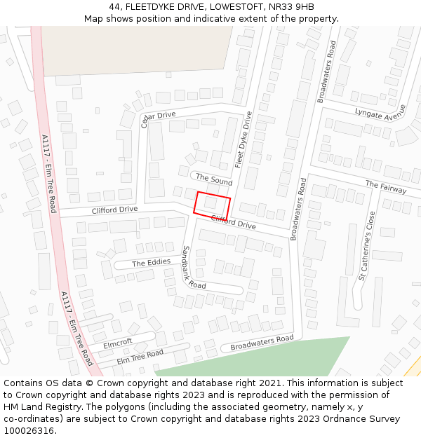 44, FLEETDYKE DRIVE, LOWESTOFT, NR33 9HB: Location map and indicative extent of plot