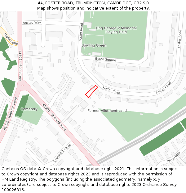 44, FOSTER ROAD, TRUMPINGTON, CAMBRIDGE, CB2 9JR: Location map and indicative extent of plot
