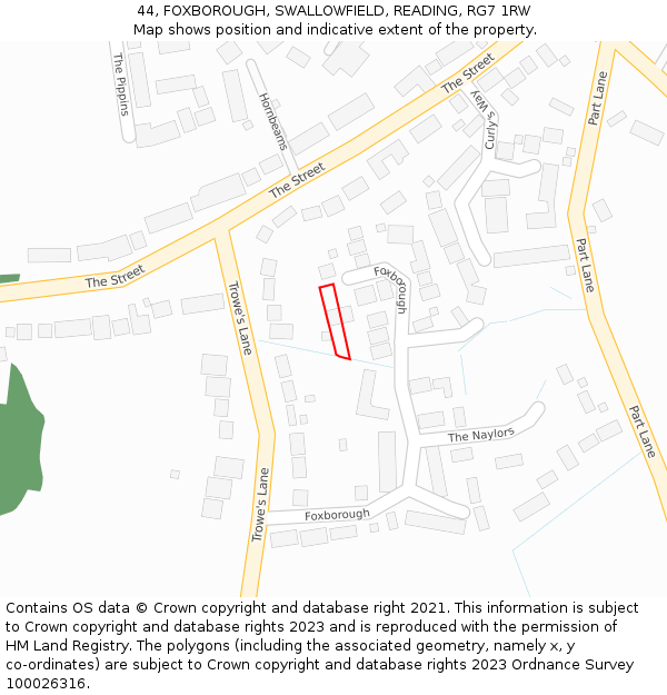 44, FOXBOROUGH, SWALLOWFIELD, READING, RG7 1RW: Location map and indicative extent of plot