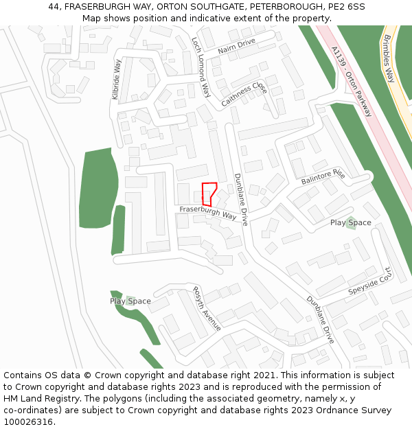 44, FRASERBURGH WAY, ORTON SOUTHGATE, PETERBOROUGH, PE2 6SS: Location map and indicative extent of plot