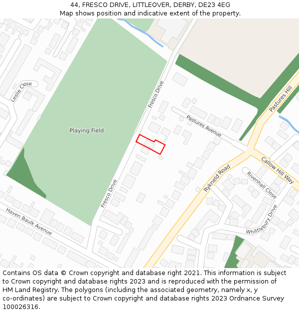 44, FRESCO DRIVE, LITTLEOVER, DERBY, DE23 4EG: Location map and indicative extent of plot