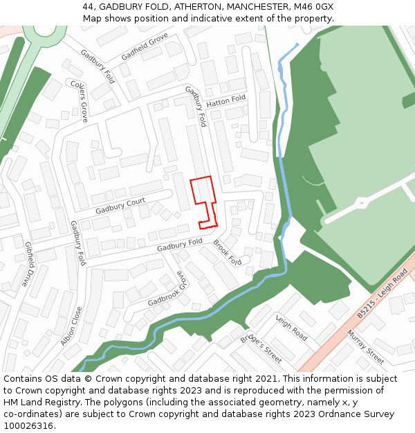 44, GADBURY FOLD, ATHERTON, MANCHESTER, M46 0GX: Location map and indicative extent of plot
