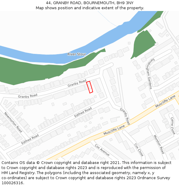 44, GRANBY ROAD, BOURNEMOUTH, BH9 3NY: Location map and indicative extent of plot