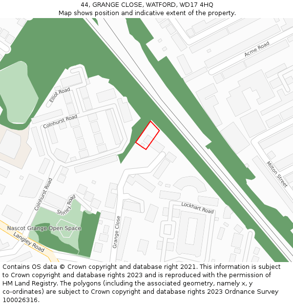 44, GRANGE CLOSE, WATFORD, WD17 4HQ: Location map and indicative extent of plot
