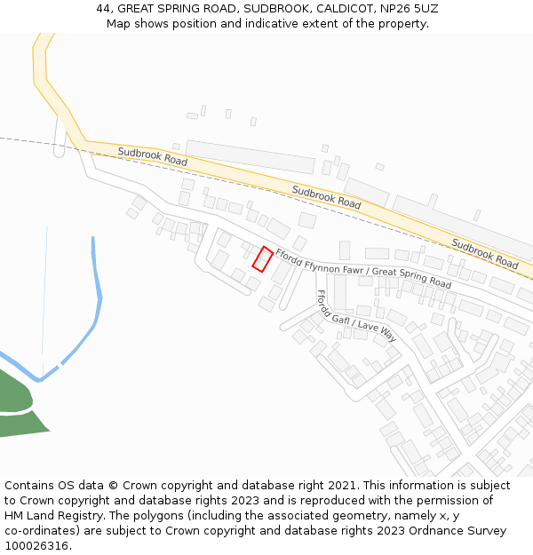 44, GREAT SPRING ROAD, SUDBROOK, CALDICOT, NP26 5UZ: Location map and indicative extent of plot