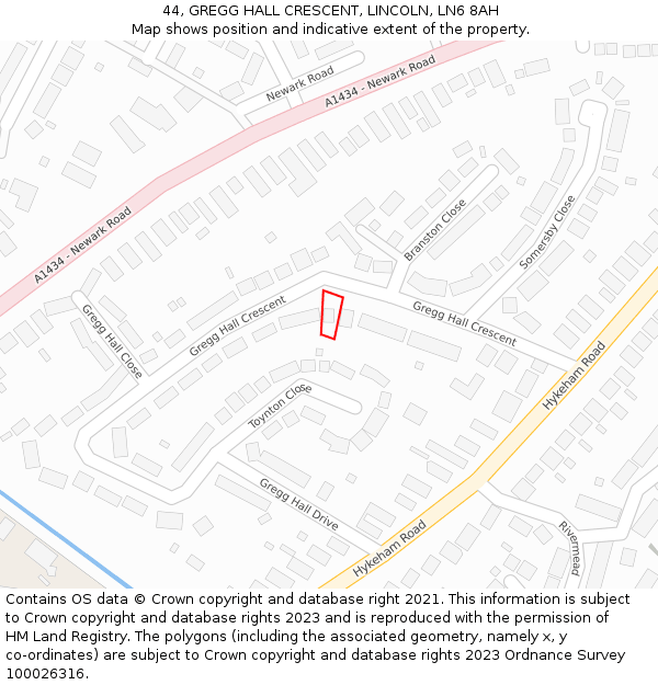 44, GREGG HALL CRESCENT, LINCOLN, LN6 8AH: Location map and indicative extent of plot