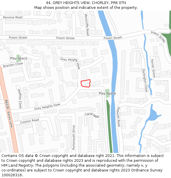 44, GREY HEIGHTS VIEW, CHORLEY, PR6 0TN: Location map and indicative extent of plot