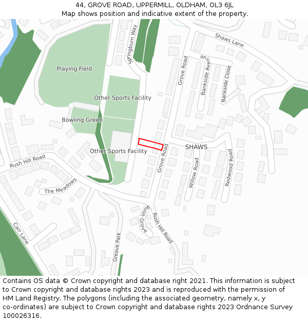 44, GROVE ROAD, UPPERMILL, OLDHAM, OL3 6JL: Location map and indicative extent of plot