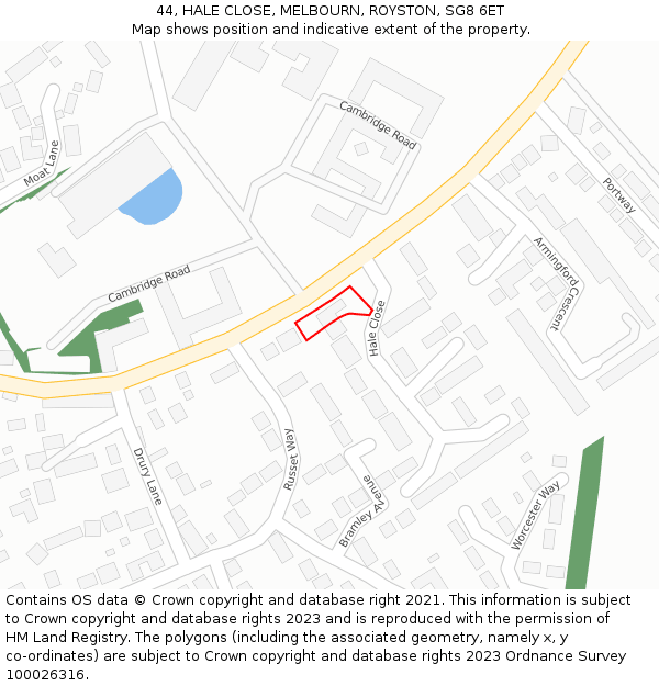 44, HALE CLOSE, MELBOURN, ROYSTON, SG8 6ET: Location map and indicative extent of plot