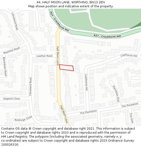 44, HALF MOON LANE, WORTHING, BN13 2EN: Location map and indicative extent of plot