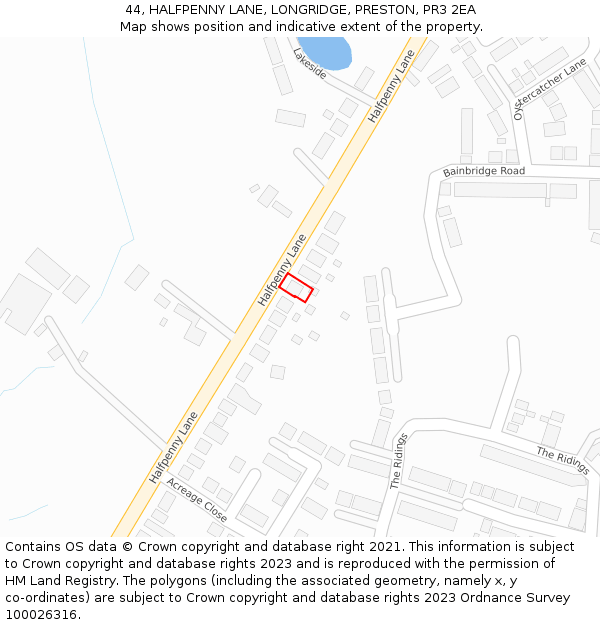 44, HALFPENNY LANE, LONGRIDGE, PRESTON, PR3 2EA: Location map and indicative extent of plot