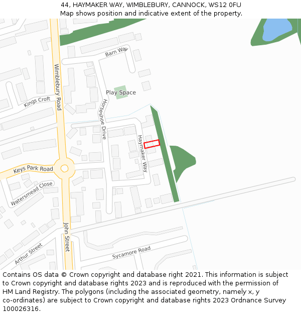44, HAYMAKER WAY, WIMBLEBURY, CANNOCK, WS12 0FU: Location map and indicative extent of plot