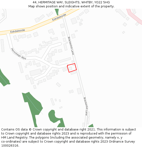 44, HERMITAGE WAY, SLEIGHTS, WHITBY, YO22 5HG: Location map and indicative extent of plot
