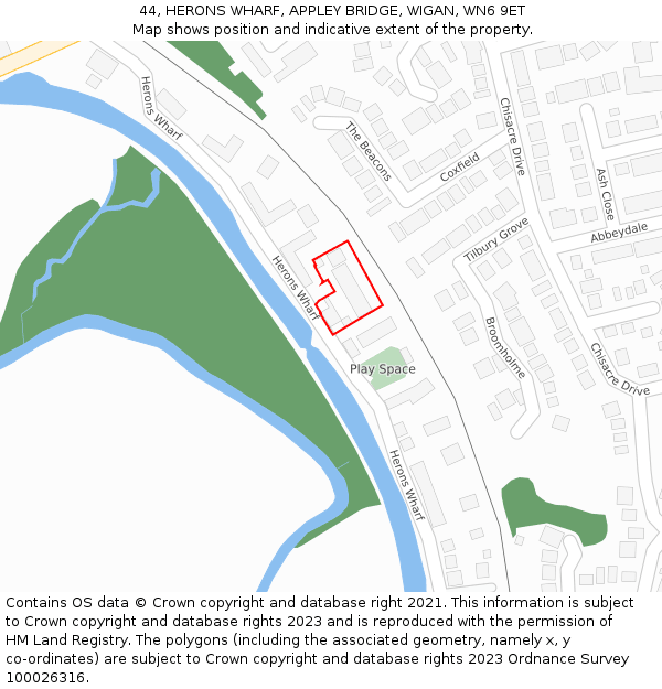 44, HERONS WHARF, APPLEY BRIDGE, WIGAN, WN6 9ET: Location map and indicative extent of plot