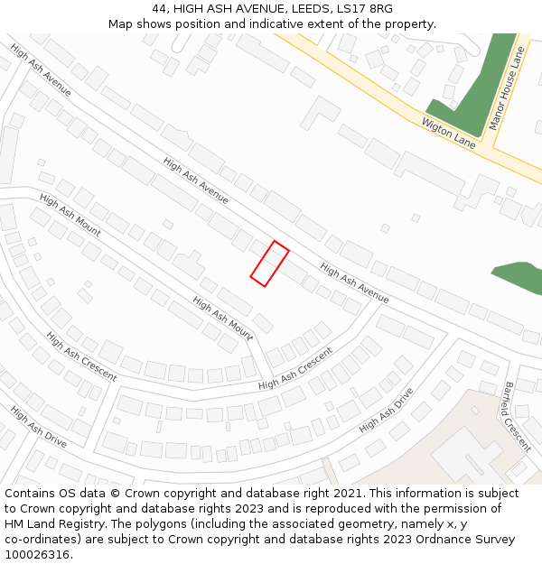 44, HIGH ASH AVENUE, LEEDS, LS17 8RG: Location map and indicative extent of plot