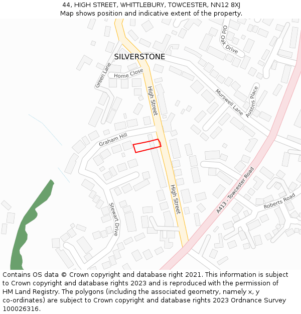 44, HIGH STREET, WHITTLEBURY, TOWCESTER, NN12 8XJ: Location map and indicative extent of plot