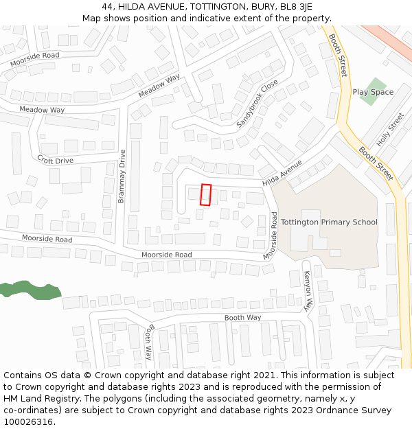 44, HILDA AVENUE, TOTTINGTON, BURY, BL8 3JE: Location map and indicative extent of plot