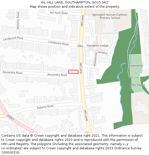 44, HILL LANE, SOUTHAMPTON, SO15 5AZ: Location map and indicative extent of plot