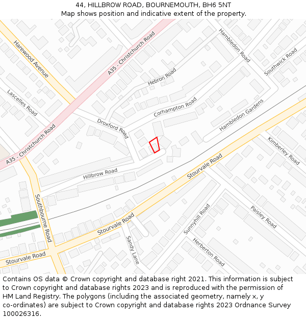 44, HILLBROW ROAD, BOURNEMOUTH, BH6 5NT: Location map and indicative extent of plot