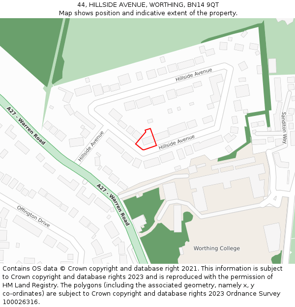 44, HILLSIDE AVENUE, WORTHING, BN14 9QT: Location map and indicative extent of plot