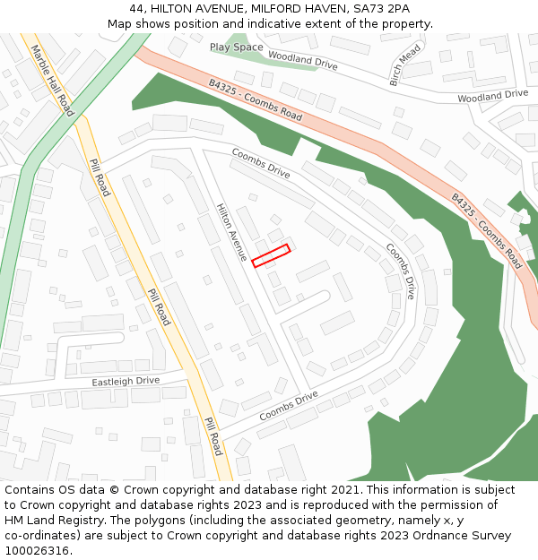 44, HILTON AVENUE, MILFORD HAVEN, SA73 2PA: Location map and indicative extent of plot