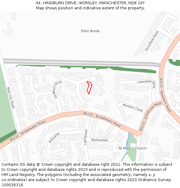 44, HINDBURN DRIVE, WORSLEY, MANCHESTER, M28 1XY: Location map and indicative extent of plot