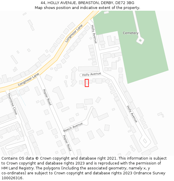 44, HOLLY AVENUE, BREASTON, DERBY, DE72 3BG: Location map and indicative extent of plot