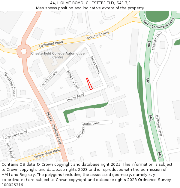 44, HOLME ROAD, CHESTERFIELD, S41 7JF: Location map and indicative extent of plot
