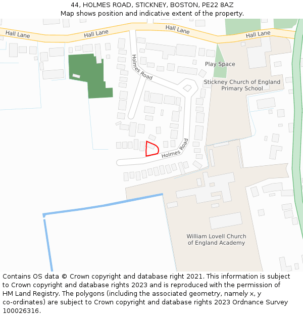 44, HOLMES ROAD, STICKNEY, BOSTON, PE22 8AZ: Location map and indicative extent of plot