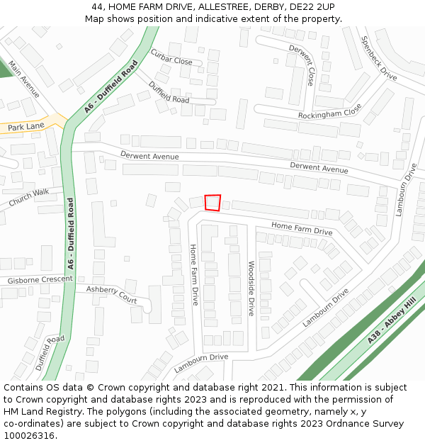 44, HOME FARM DRIVE, ALLESTREE, DERBY, DE22 2UP: Location map and indicative extent of plot