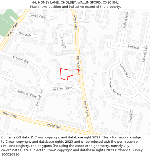 44, HONEY LANE, CHOLSEY, WALLINGFORD, OX10 9NL: Location map and indicative extent of plot