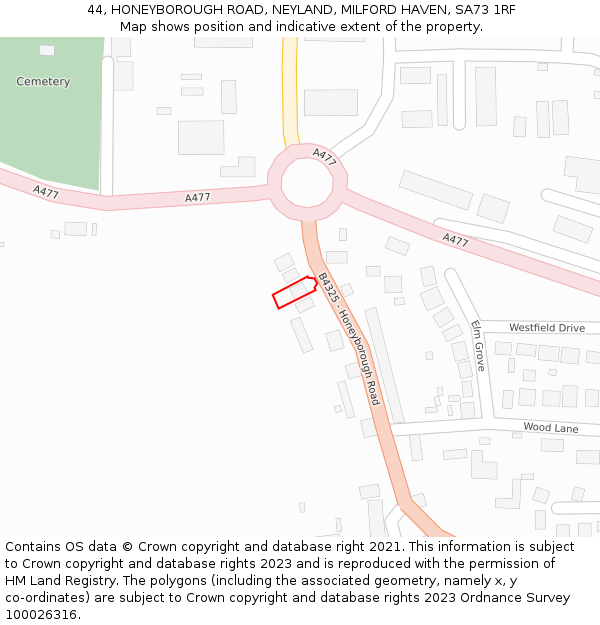 44, HONEYBOROUGH ROAD, NEYLAND, MILFORD HAVEN, SA73 1RF: Location map and indicative extent of plot