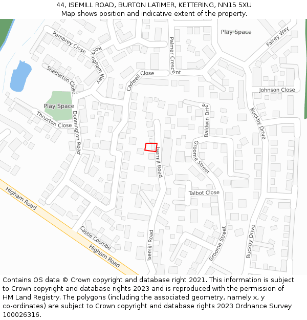 44, ISEMILL ROAD, BURTON LATIMER, KETTERING, NN15 5XU: Location map and indicative extent of plot