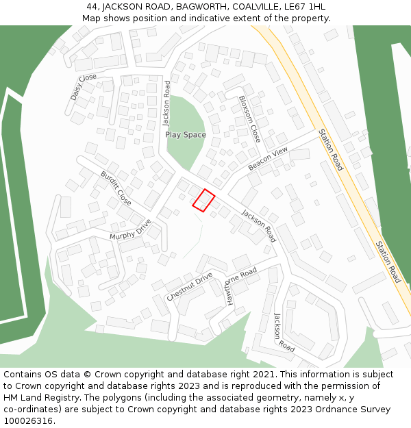 44, JACKSON ROAD, BAGWORTH, COALVILLE, LE67 1HL: Location map and indicative extent of plot