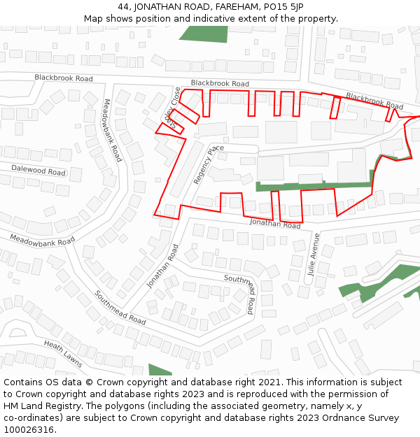 44, JONATHAN ROAD, FAREHAM, PO15 5JP: Location map and indicative extent of plot