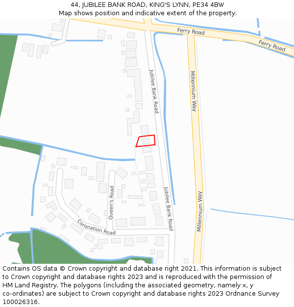 44, JUBILEE BANK ROAD, KING'S LYNN, PE34 4BW: Location map and indicative extent of plot