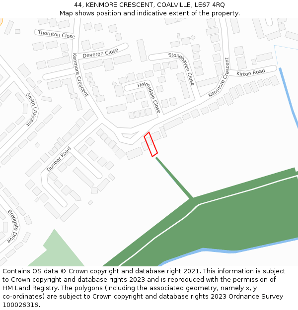 44, KENMORE CRESCENT, COALVILLE, LE67 4RQ: Location map and indicative extent of plot