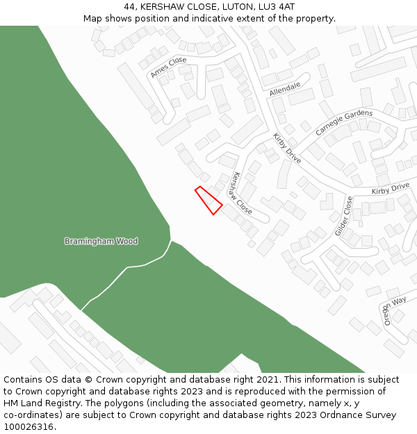 44, KERSHAW CLOSE, LUTON, LU3 4AT: Location map and indicative extent of plot