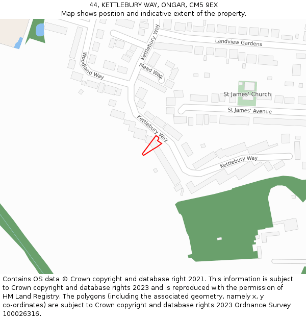 44, KETTLEBURY WAY, ONGAR, CM5 9EX: Location map and indicative extent of plot