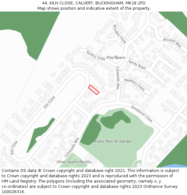 44, KILN CLOSE, CALVERT, BUCKINGHAM, MK18 2FD: Location map and indicative extent of plot