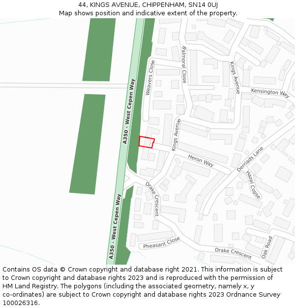 44, KINGS AVENUE, CHIPPENHAM, SN14 0UJ: Location map and indicative extent of plot