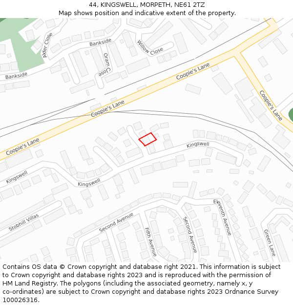 44, KINGSWELL, MORPETH, NE61 2TZ: Location map and indicative extent of plot
