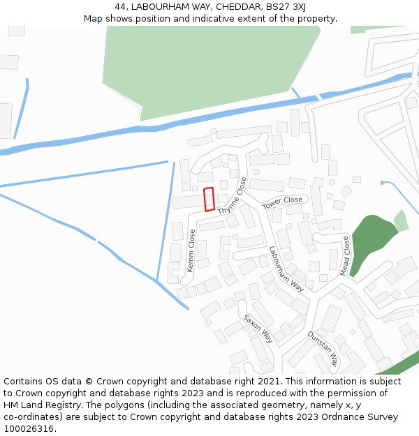 44, LABOURHAM WAY, CHEDDAR, BS27 3XJ: Location map and indicative extent of plot