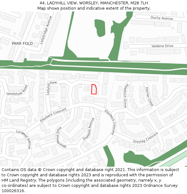 44, LADYHILL VIEW, WORSLEY, MANCHESTER, M28 7LH: Location map and indicative extent of plot