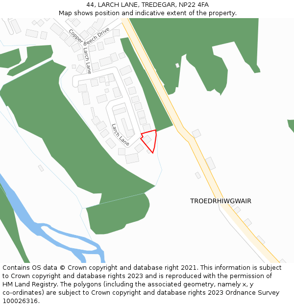 44, LARCH LANE, TREDEGAR, NP22 4FA: Location map and indicative extent of plot