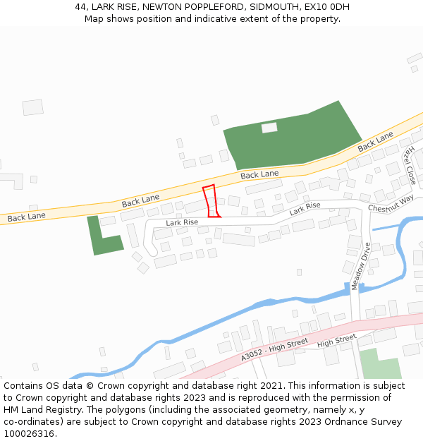 44, LARK RISE, NEWTON POPPLEFORD, SIDMOUTH, EX10 0DH: Location map and indicative extent of plot