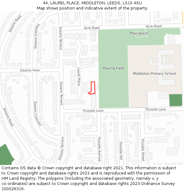 44, LAUREL PLACE, MIDDLETON, LEEDS, LS10 4SU: Location map and indicative extent of plot